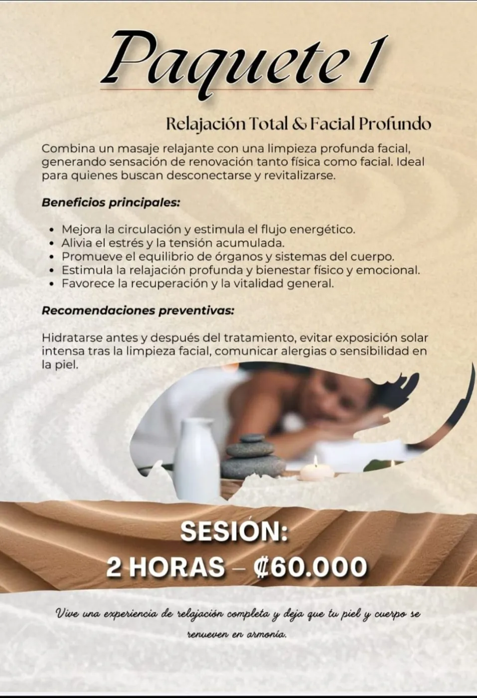 Cartel de paquete de servicios del spa